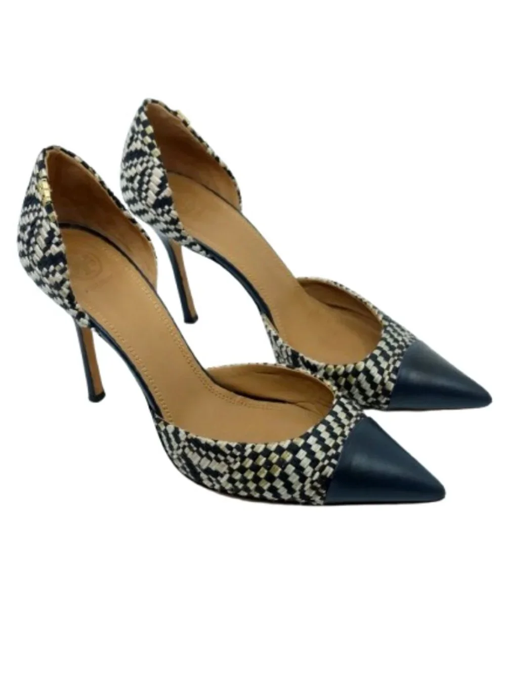 TORY BURCH~Penelope d'Orsay~WOVEN CAP TOE PUMPS LEATHER HEEL SHOES Sz 10